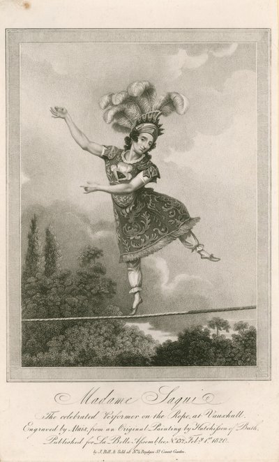 Madame Saqui, de beroemde koorddanseres in Vauxhall Gardens, Londen door English School