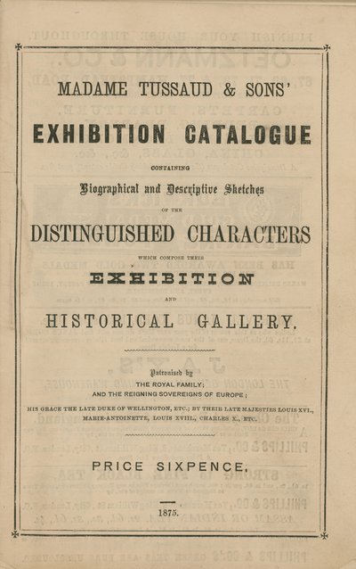 Madame Tussaud & Sons Tentoonstellingscatalogus voor 1875 door English School