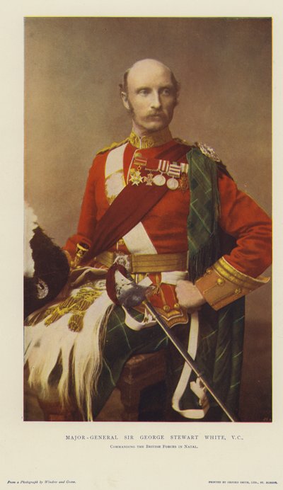 Generaal-majoor Sir George Stewart White, VC, bevelhebber van de Britse troepen in Natal (chromolitho) door English School