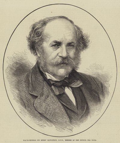 Luitenant-generaal Sir Henry Rawlinson, KCB, lid van de Raad voor India (gravure) door English School