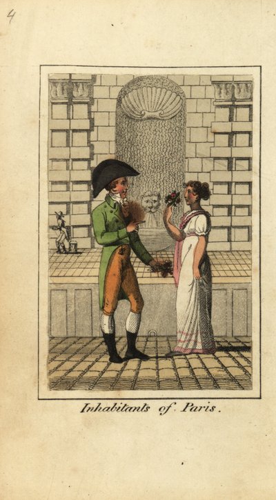 Man en vrouw uit Parijs voor een fontein door English School