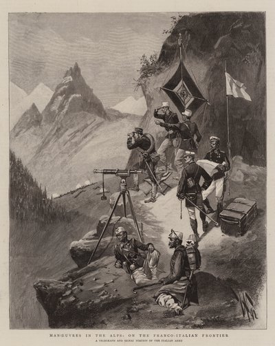 Manoeuvres in de Alpen, aan de Frans-Italiaanse grens (gravure) door English School