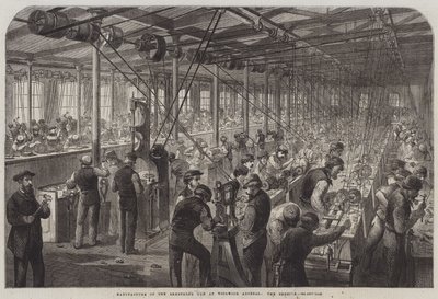 Fabricage van het Armstrong-kanon in Woolwich Arsenal, de bijenkorf door English School