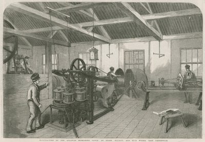 Fabricage van de Atlantische onderzeese kabel bij Glass Elliott en Co.
