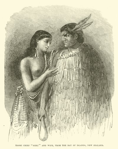 Maori-hoofdman Heki en vrouw, uit de Bay of Islands, Nieuw-Zeeland door English School