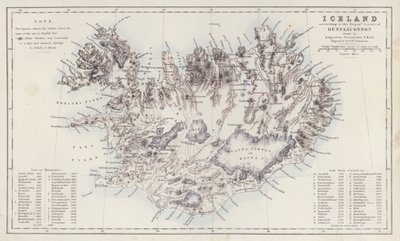Kaart: IJsland, volgens de Trigon Survey van Gunnlaugsson getekend door Augustus Petermann door English School
