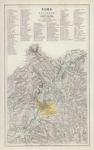 Kaart: Rome, met zijn omgeving, volgens de enquête van Baron Moltke, in 1845 en 1846, getekend door Augustus Petermann door English School