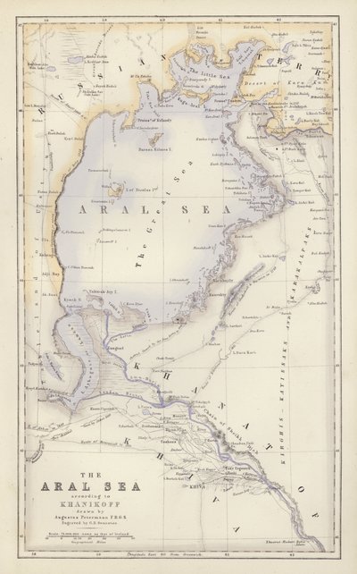 Kaart: De Aral Zee, volgens Khanikoff, getekend door Augustus Petermann door English School