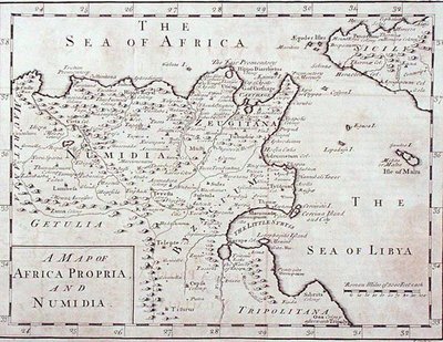 Kaart van Africa Propria en Numidia (Modern Tunesië en Algerije) eind 18e eeuw door English School
