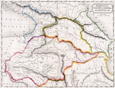 Kaart van Armenië, Colchis, Iberia en Albanië, uit 