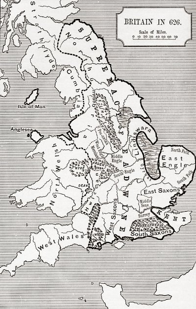 Kaart van Groot-Brittannië in 626, uit 