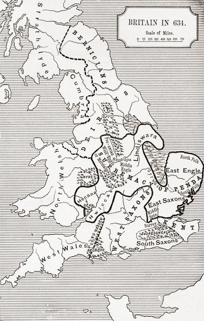 Kaart van Groot-Brittannië in 634, uit 