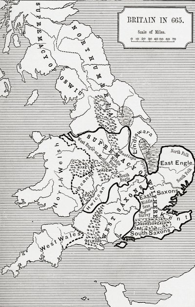 Kaart van Groot-Brittannië in 665, uit 