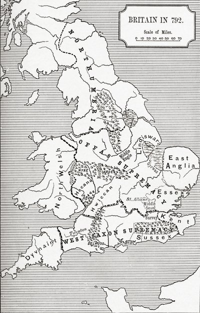 Kaart van Groot-Brittannië in 792, uit 