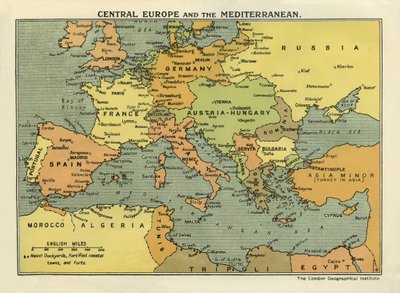 Kaart van Centraal-Europa en het Middellandse Zeegebied, uit 