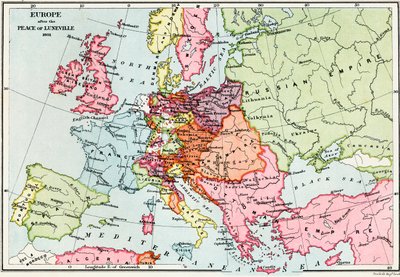 Kaart van Europa na de Vrede van Lunéville, 1801, uit 