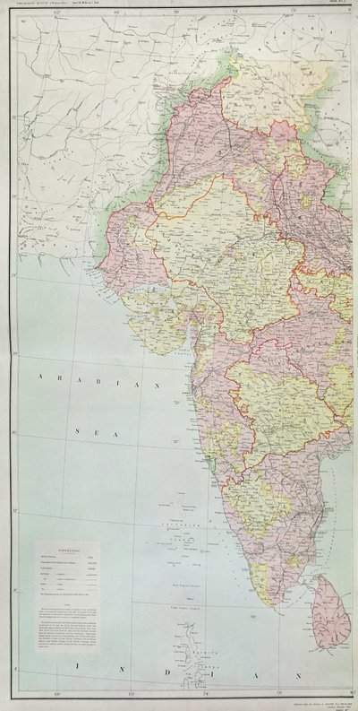 Kaart van India, gepubliceerd onder leiding van Kolonel H.R. Thuillier, R.E., Opperlandmeter van India, 1877 door English School
