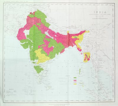 Kaart van India, met de voortgang van de Keizerlijke Onderzoeken, gepubliceerd onder leiding van Kolonel H.R. Thuillier, R.E., Opperlandmeter van India, 1888 door English School