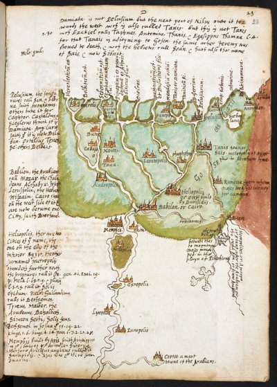 Kaart van Neder-Egypte, uit het Notitieboek van Sir Walter Raleigh, c.1606-08 door English School
