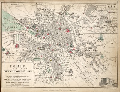 Kaart van Parijs bij het uitbreken van de Franse Revolutie, 1789 door English School