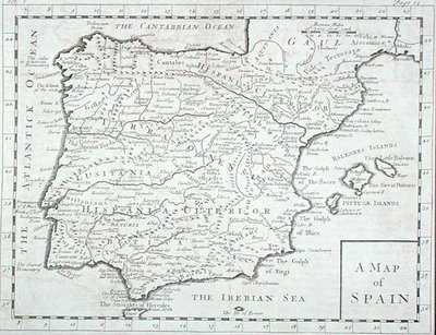 Kaart van Spanje en Portugal, eind 18e eeuw door English School