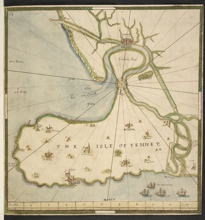 Kaart van het Eiland Thanet en Sandwich Marsh, gebaseerd op een plan van John Rogers, c.1610 door English School