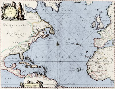 Kaart van de Noord-Atlantische Oceaan, uit 