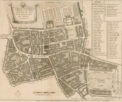Kaart van de parochie van St Giles in the Fields, Londen door English School