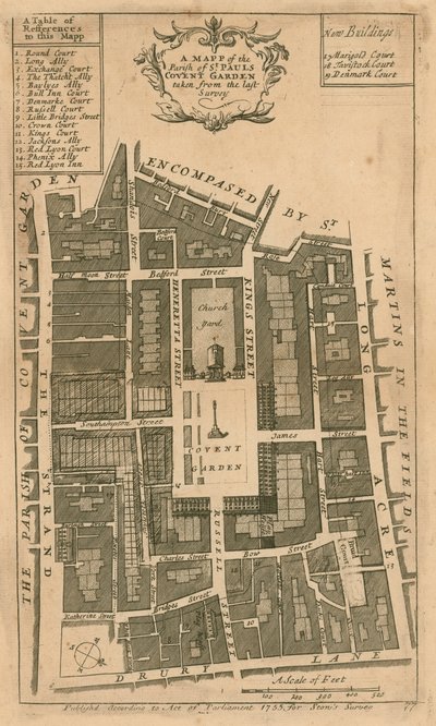Kaart van de parochie van St. Pauls, Covent Garden, Londen door English School