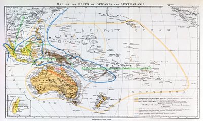 Kaart van de rassen van Oceanië en Australazië, uit 