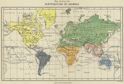 Kaart met de verspreiding van dieren door English School