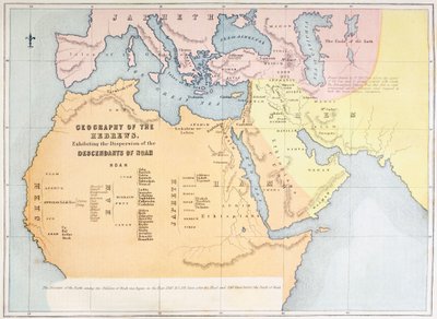 Kaart die de geografie van de Hebreeën toont en de verspreiding van de nakomelingen van Noach door English School