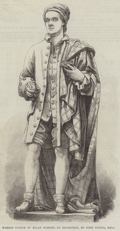 Marmeren standbeeld van Allan Ramsay, in Edinburgh, door John Steell, RSA (gravure) door English School