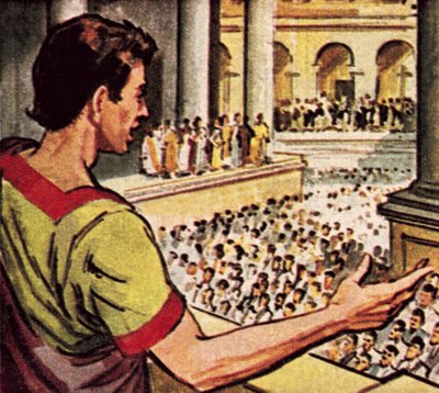 Marcus Antonius spreekt over de vermoorde Julius Caesar tot het volk van Rome door English School