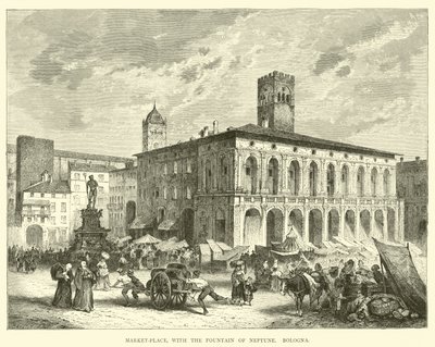 Marktplaats, met de Fontein van Neptunus, Bologna door English School