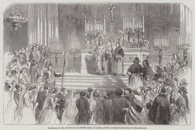 Huwelijk in de kathedraal van Notre Dame, Parijs, van de door de keizer gedoteerde paren door English School