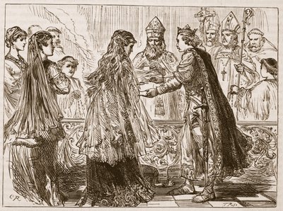 Huwelijk van Hendrik I en Mathilde, illustratie uit Cassells Illustrated History of England door English School