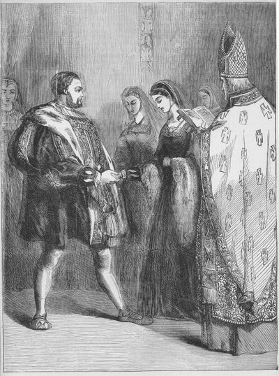 Huwelijk van Hendrik VIII en Catherine Parr (prent) door English School