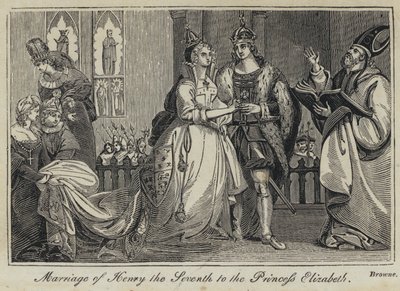 Huwelijk van Hendrik de Zevende met Prinses Elizabeth (gravure) door English School