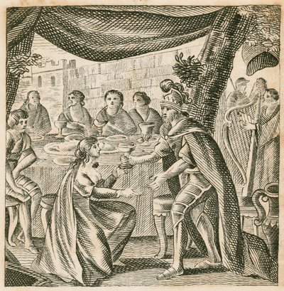 Huwelijk van Vortigern en Rowena, 5e eeuw (gravure) door English School