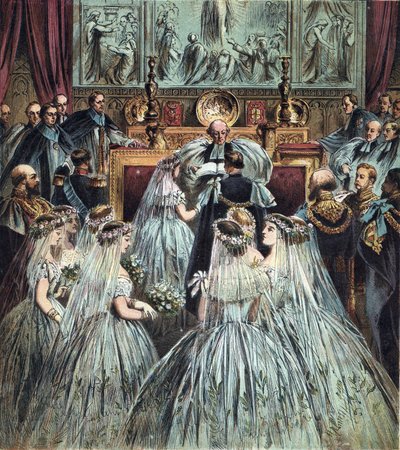Huwelijk van de Prins van Wales (die koning Edward VII van Engeland werd) (1841-1910) met Alexandra van Denemarken (Alexandra Caroline Marie Charlotte Louise Julie van Schleswig-Holstein-Sonderburg-Glucksbourg) (1844-1925) door English School