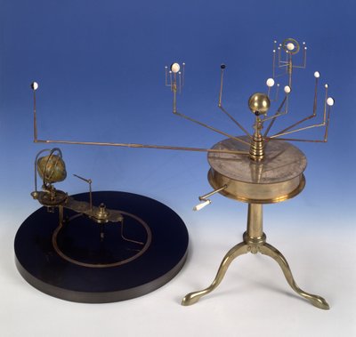 Martin-type draagbaar Planetarium of Orrery, door Thomas Blunt, George Newman en Thomas Voigt, c.1808 (messing, verzilverd messing en ivoor) door English School