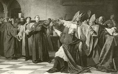 Maarten Luther voor de Rijksdag van Worms (gravure) door English School
