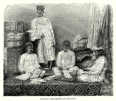 Marwari kooplieden van Calcutta (gravure) door English School