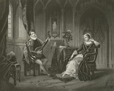 Mary Queen of Scots en haar secretaris Chatelar door English School