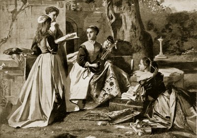 Mary Queen of Scots in een kloostertuin, illustratie uit Hutchinsons Story of the British Nation, ca. 1923 door English School