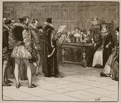 Mary Queen of Scots ontvangt bericht van haar vonnis, illustratie uit Cassells Geïllustreerde Geschiedenis van Engeland door English School