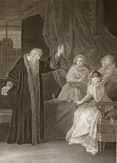 Mary Queen of Scots berispt door Knox, illustratie uit David Humes The History of England, uitgegeven door R. Bowyer, Londen, 1812 door English School