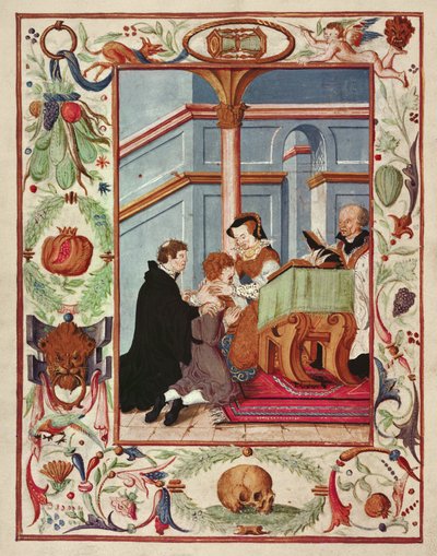 Mary Tudor raakt een scrofuloze jongen aan door English School