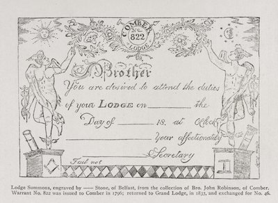 Oproep van de vrijmetselaarsloge, gedateerd 1796 door English School